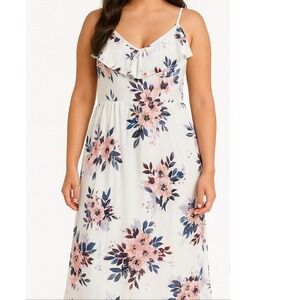 Treebain Floral Maxi Dress Women  Size S Sleeveless Ruffle Summer Casual Boho Lq